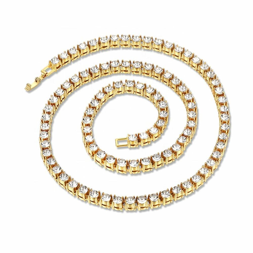 14K Yellow Gold Plated CZ Tennis Necklace Bling Chain 16"